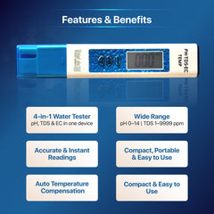4-in-1 Digital Water Testing Meter | pH, TDS, EC & Temperature Tester with LCD Display | Ideal for Drinking Water, RO, Aquarium, Pool & Hydroponics