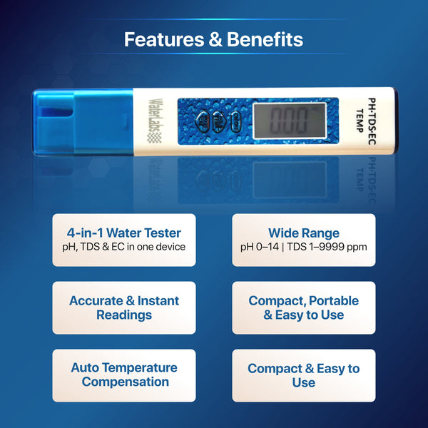 4-in-1 Digital Water Testing Meter | pH, TDS, EC & Temperature Tester with LCD Display | Ideal for Drinking Water, RO, Aquarium, Pool & Hydroponics