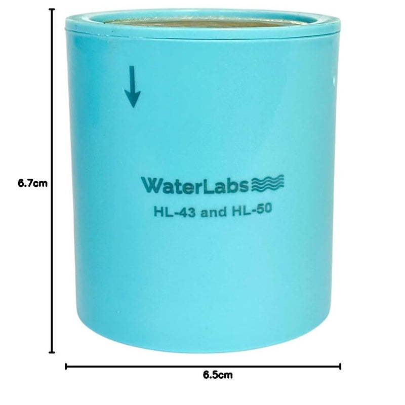 Physical dimensions sizing drawing for the WaterLabs 20 stage universal shower filter cartridge replacement