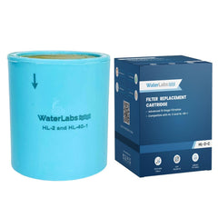 WaterLabs 15-stage filter replacement cartridge pack showing the light blue cylindrical screen core next to its retail box packaging