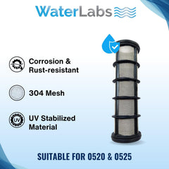 Corrosion resistant 130-micron SS 304 mesh replacement screen suitable for WaterLabs 0620 and 0525 mainline housings