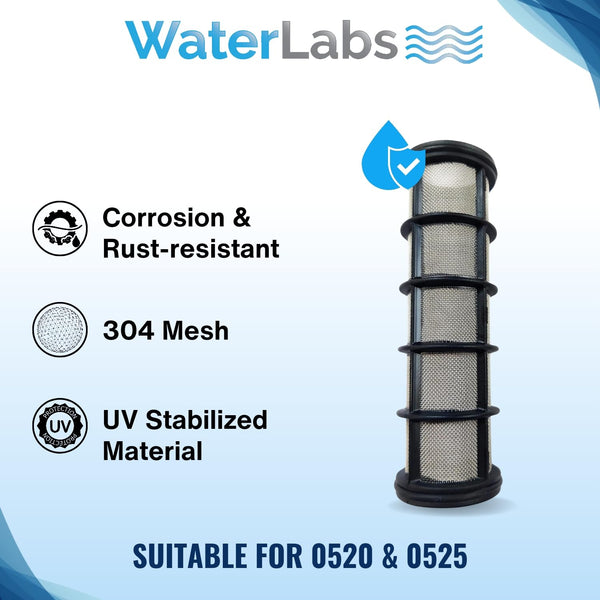 Corrosion resistant 130-micron SS 304 mesh replacement screen suitable for WaterLabs 0620 and 0525 mainline housings