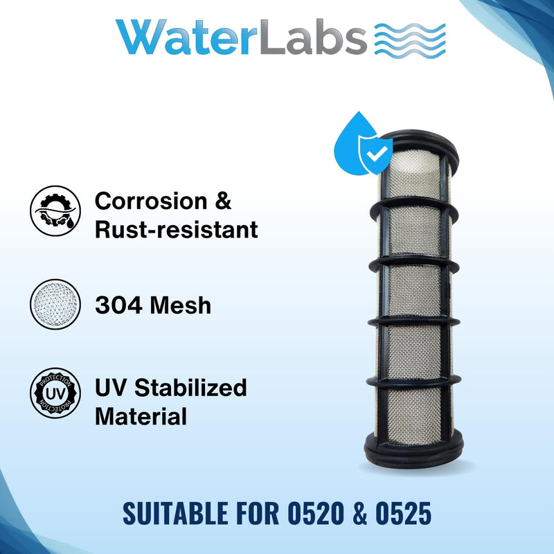 Corrosion resistant 130-micron SS 304 mesh replacement screen suitable for WaterLabs 0620 and 0525 mainline housings